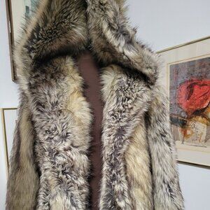 Vintage Donna Slayers faux Fox Huge Hooded Faux Fur Jacket Size Large